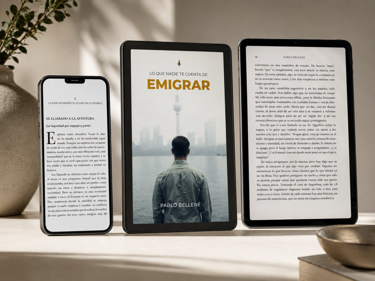 Edición digital de «Lo que nadie te cuenta de emigrar» en e-reader, tablet y teléfono